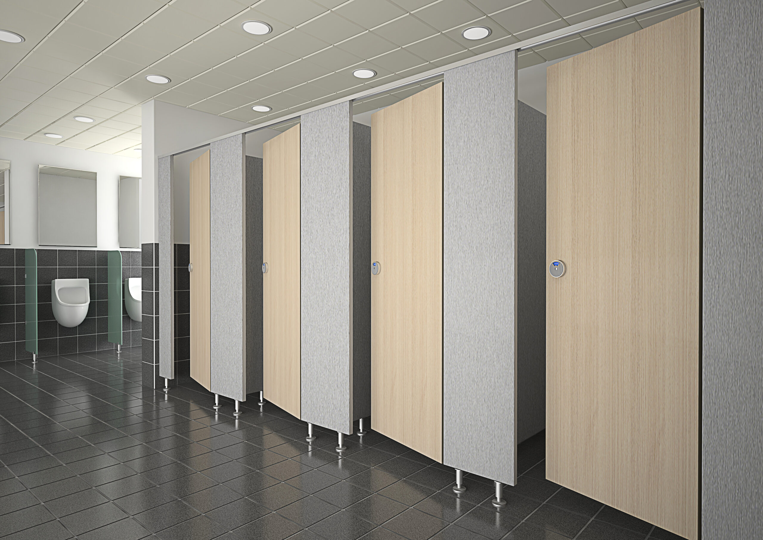 큐비클 색상과 타입 색상: 문 오크색, 포스트 간벽:회색 헤어라인